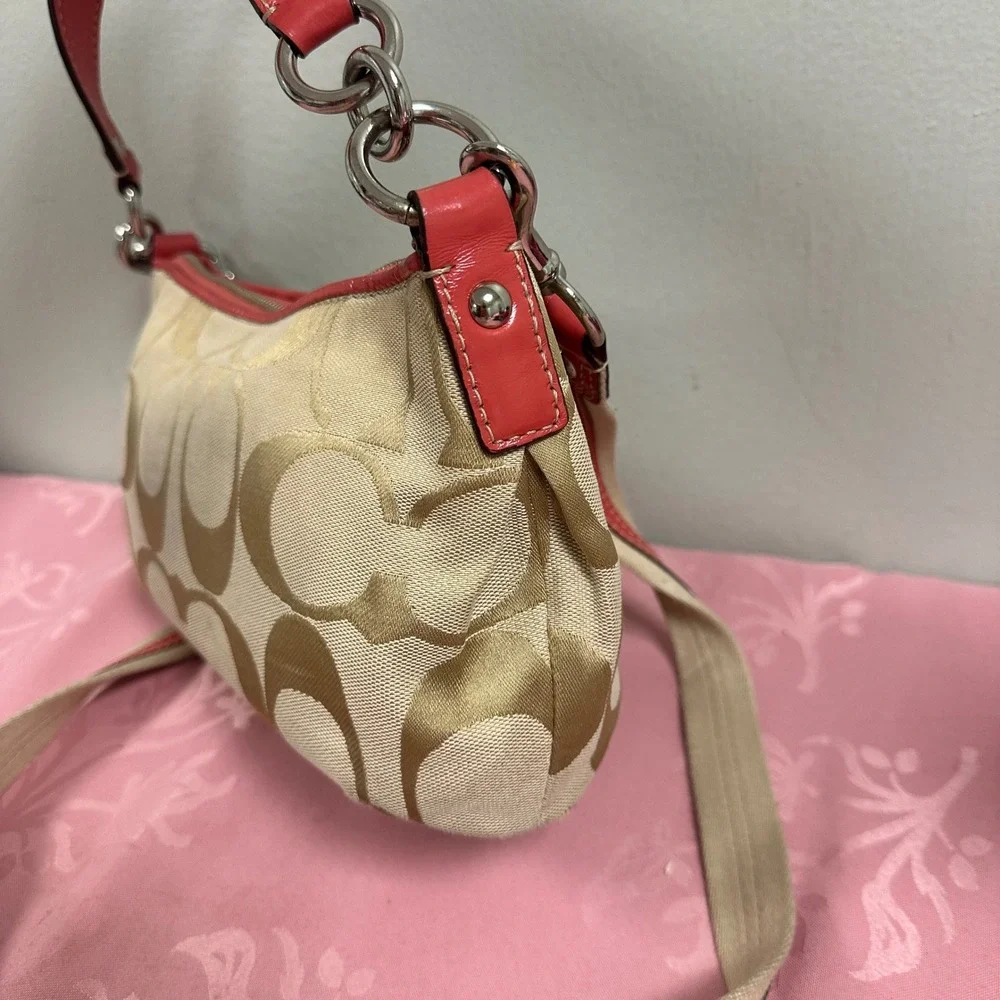 Y2K Coach Signature Stripe Demi Shoulder Bag Canvas F15111 Crossbody Swing Bag